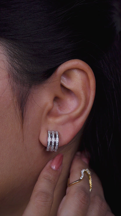 Luxe Triple-Band Sparkle Hoop Stud Earrings